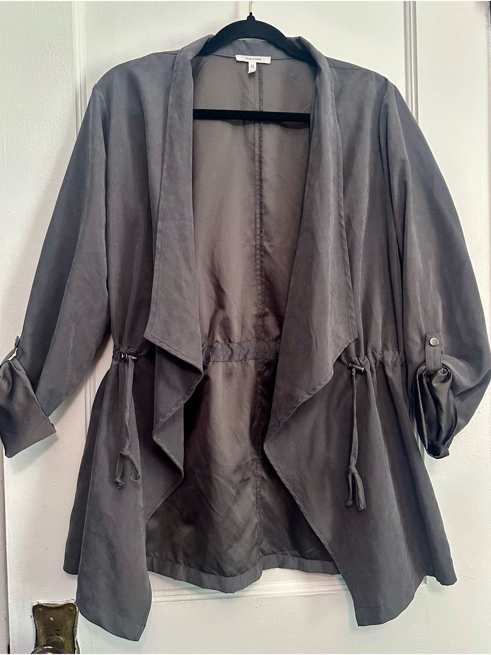 Maurices Slate Gray Draped Open-Front Jacket